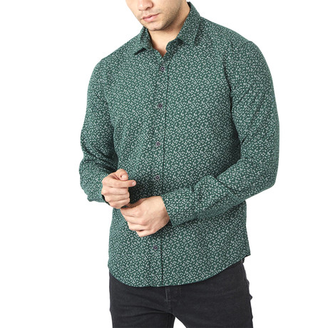 Abstract Leaves Long Sleeve Button-Up // Dark Green (S)