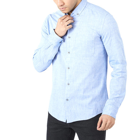 Long Sleeve Button-Up // Heathered Light Blue (S)