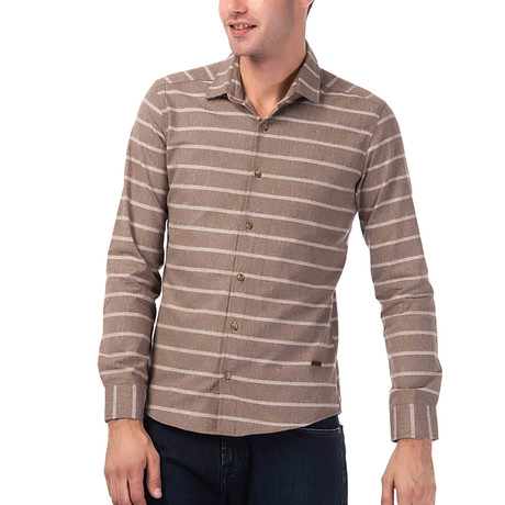 Horizontal Striped Long Sleeve Button-Up // Brown (L)