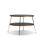 Double Decker // 24" Diameter Large End Table // American Walnut Veneer + Polished Stainless Steel