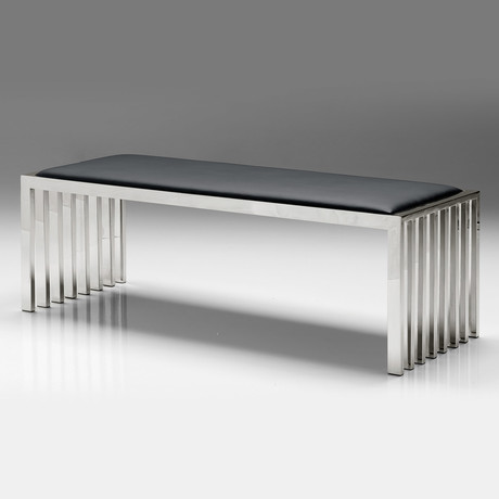 Kade Bench // Black Leatherette + Polished Stainless Steel