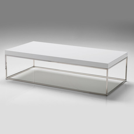 Kubo // Rectangular Coffee Table // High Gloss White + Stainless Steel