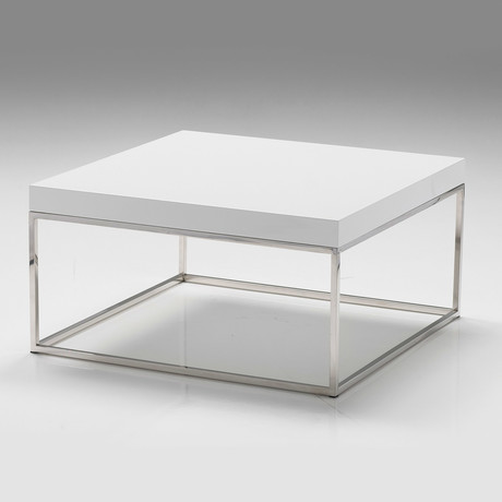 Kubo // 30" Square Coffee Table // High Gloss White + Stainless Steel