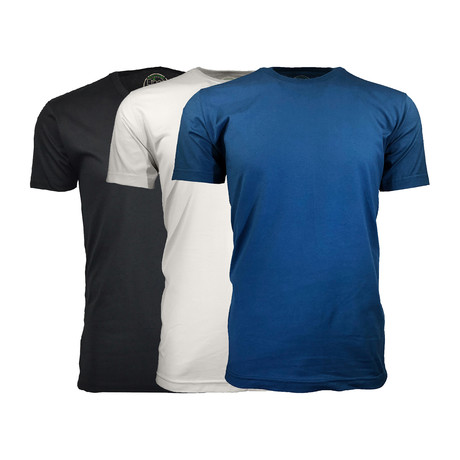 Organic Cotton Semi-Fitted Crew Neck T-Shirt // Black + Teal + White // Pack of 3 (S)