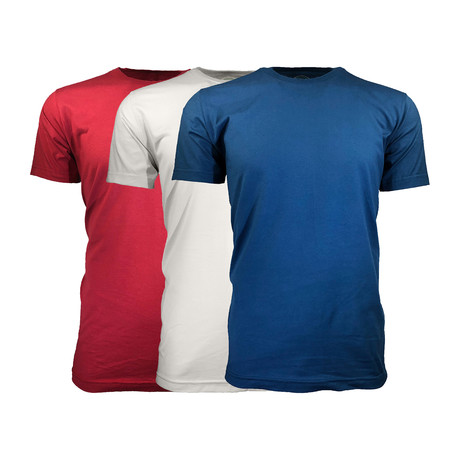Organic Cotton Semi-Fitted Crew Neck T-Shirt // Red + White + Teal // Pack of 3 (S)