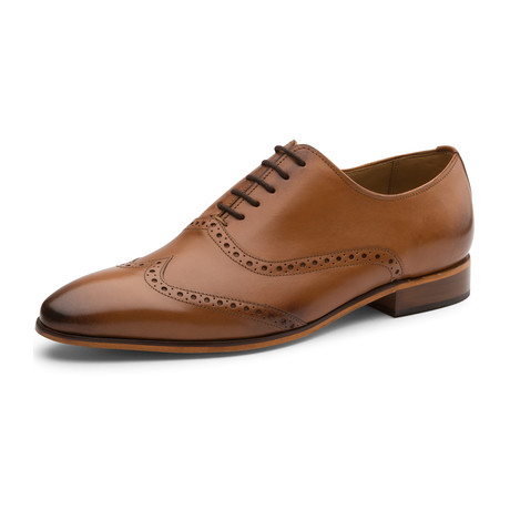 Urijah Brogue Oxford Wing-Tip Lace up Leather Lined Dress Shoes // Tan (UK: 6)