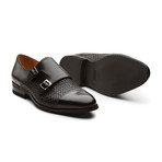 Leland Classic Double Monkstrap Leather Lined Perforated Dress Oxfords Shoes // Black (UK: 6)