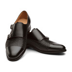 Leland Classic Double Monkstrap Leather Lined Perforated Dress Oxfords Shoes // Black (UK: 6)