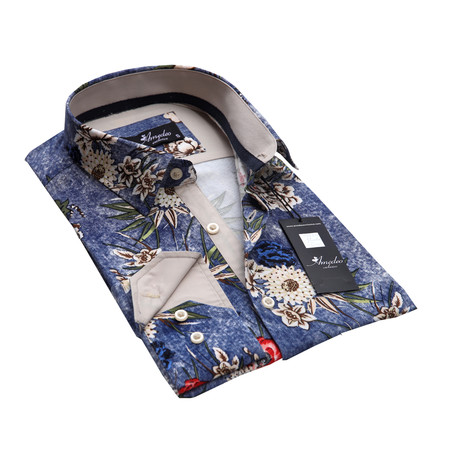 Amedeo Exclusive // Floral Reversible Cuff Button-Down Shirt II // Blue (2XL)