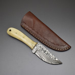Custom Handmade Damascus Steel Hunting Skinner Knife // Camel Bone Handle