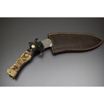 Damascus Steel Kukri Knife with Sheep Horn Handle