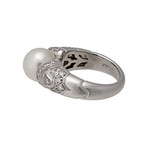 Vintage Bulgari 18k White Gold Pearl Diamond Ring // Ring Size: 5