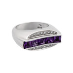 Vintage Zoccai 18k White Gold Diamond + Amethyst Ring // Ring Size: 7