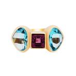 Vintage Antonini 18k Yellow Gold Rhodorite + Garnet Aquamarine Ring // Ring Size: 6