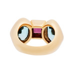 Vintage Antonini 18k Yellow Gold Rhodorite + Garnet Aquamarine Ring // Ring Size: 6