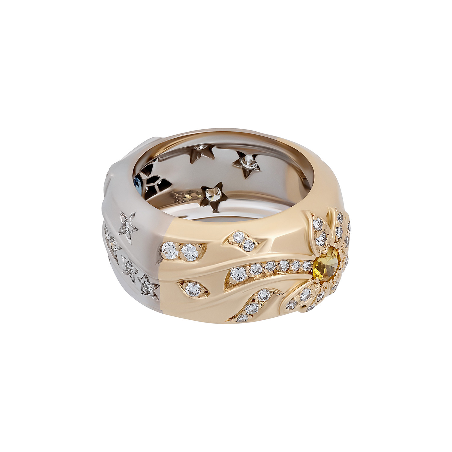 Vintage Chanel 18k TwoTone Gold Comete Diamond Ring // Ring Size 5.25