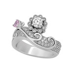Vintage Jewel Studio 18k White Gold Diamond + Sapphire Heart + Flower Ring // Ring Size: 5.5