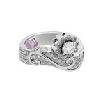 Vintage Jewel Studio 18k White Gold Diamond + Sapphire Heart + Flower Ring // Ring Size: 5.5