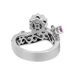 Vintage Jewel Studio 18k White Gold Diamond + Sapphire Heart + Flower Ring // Ring Size: 5.5