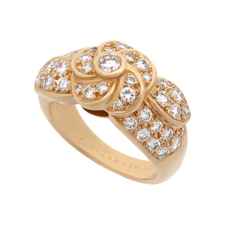 Vintage Boucheron 18k Yellow Gold Diamond Flower Ring // Ring Size: 5.75