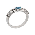 Vintage Comete Gioelli 18k White Gold Diamond + Aquamarine Ring // Ring Size: 7