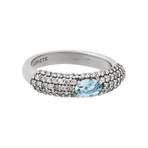 Vintage Comete Gioelli 18k White Gold Diamond + Aquamarine Ring // Ring Size: 7