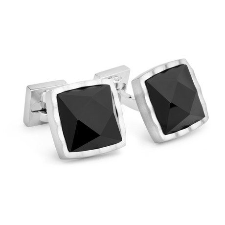 Ike Behar // Geometric Onyx Cufflinks // Silver + Black