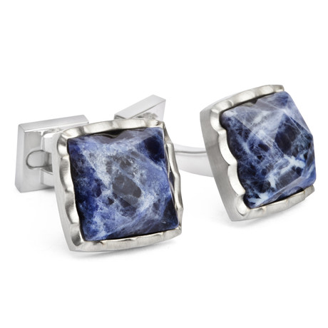 Ike Behar // Geometric Sodalite Cufflinks // Silver + Blue