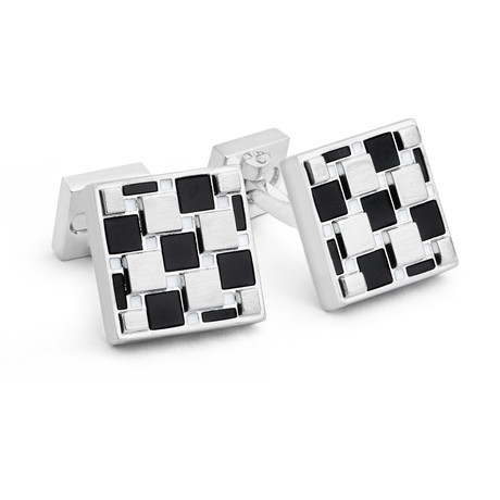 Ike Behar // Checkerboard Cufflinks // Black + Silver