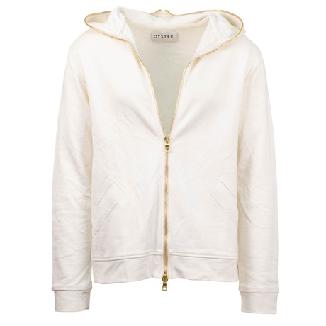 Oyster Holdings // Narita Zip-Up Hoodie Sweatshirt // Cream + Gold (XS)