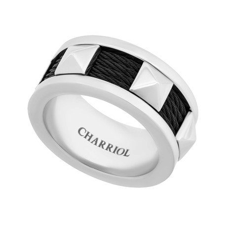 Charriol Forever Stainless Steel + Black Cable Ring (Ring Size: 9)