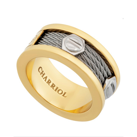 Charriol Forever Yellow Stainless Steel + Steel Screws + Cable Ring (Ring Size: 9)