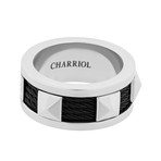 Charriol Forever Stainless Steel + Black Cable Ring (Ring Size: 10)