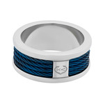 Charriol Forever Stainless Steel + Blue Cable Ring (Ring Size: 9)