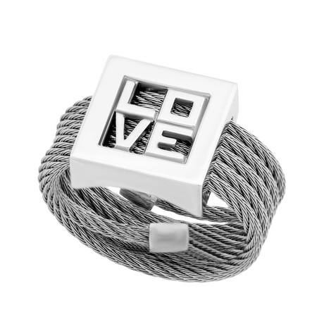 Charriol // Forever Love Stainless Steel + Cable Ring // Ring Size: 6.5