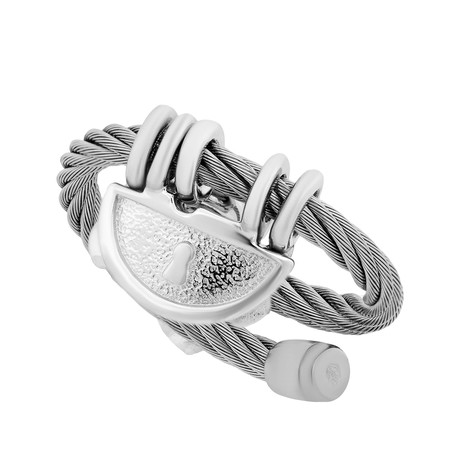 Charriol My Heart Stainless Steel Cable + White CZ Stone Ring // Ring Size: 5.75