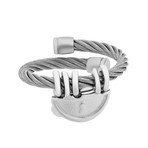 Charriol My Heart Stainless Steel Cable + White CZ Stone Ring // Ring Size: 5.75