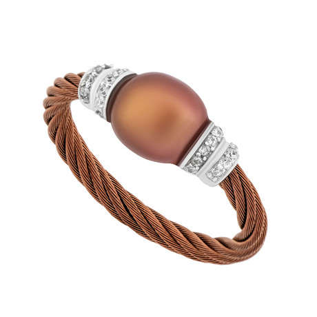 Charriol Pearl Stainless Steel + Bronze Stainless Steel + Brown Pearl Ring I (Ring Size: 5.5)