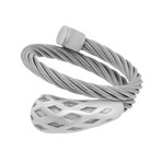 Charriol // Morning Dew Rhodium Plated Stainless Steel Cable Ring // Ring Size: M (5 - 7)