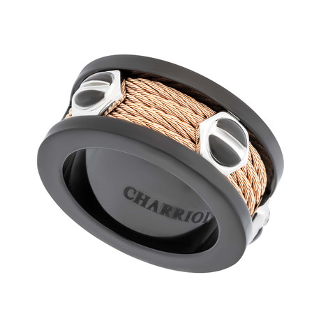 Charriol // Forever Black PVD Stainless Steel + Pink PVD Steel Cable Ring // Ring Size: 6.5