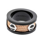 Charriol // Forever Black PVD Stainless Steel + Pink PVD Steel Cable Ring // Ring Size: 6.5 (Ring Size: 6)
