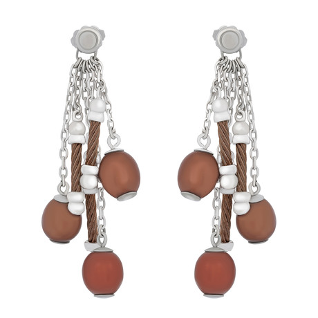 Charriol Pearl Stainless Steel + Bronze Steel Cable + Brown Pearl Earrings