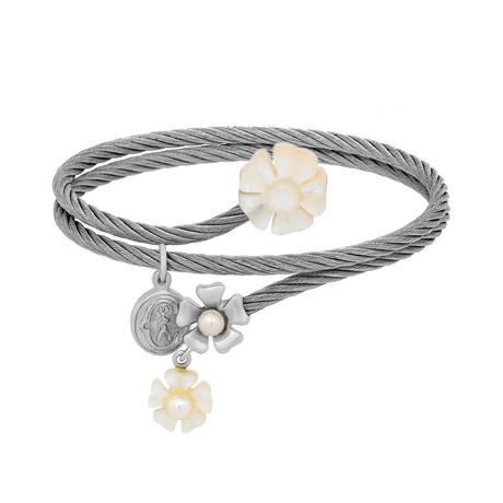 Charriol Fleur des Alpes Rhodium Plated + Mother of Pearl + Pearl Bangle