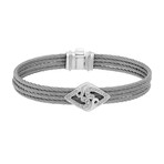 Charriol // Paisley Stainless Steel + White Diamond + Steel Cable Bangle (Circumference: 6.5 ")