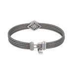 Charriol // Paisley Stainless Steel + White Diamond + Steel Cable Bangle (Circumference: 6.5 ")