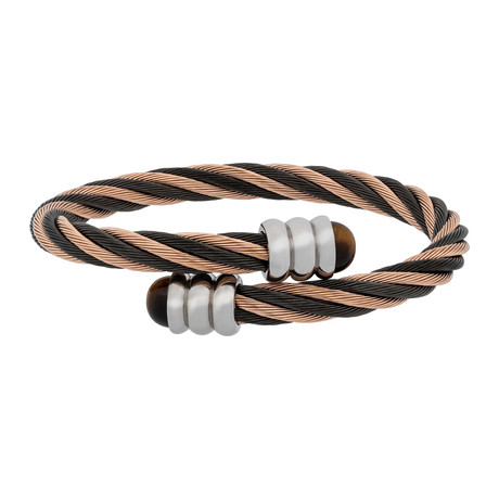 Charriol // Celtic 88 Gray + Pink PVD Stainless Steel Cable + Tiger Eye Stones Bangle