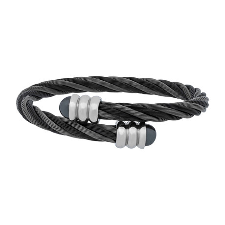 Charriol // Celtic 88 Gray + Black PVD Stainless Steel Cable + Hematite Stones Bangle (Inner Circumference (Flexible): 6 - 6.75")