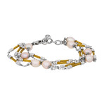Charriol Pearl Stainless Steel + Yellow Steel Cable + Cream Pearl Bracelet