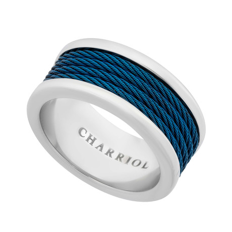 Charriol Forever Stainless Steel + Blue Cable Ring (Ring Size: 9)