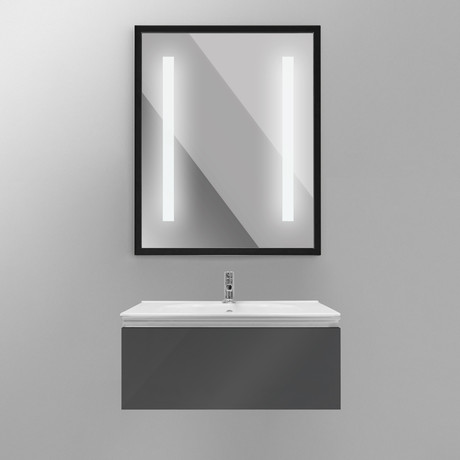 Royo Vida 24" Hanging Vanity Sink + 24" LED Mirror (Black)